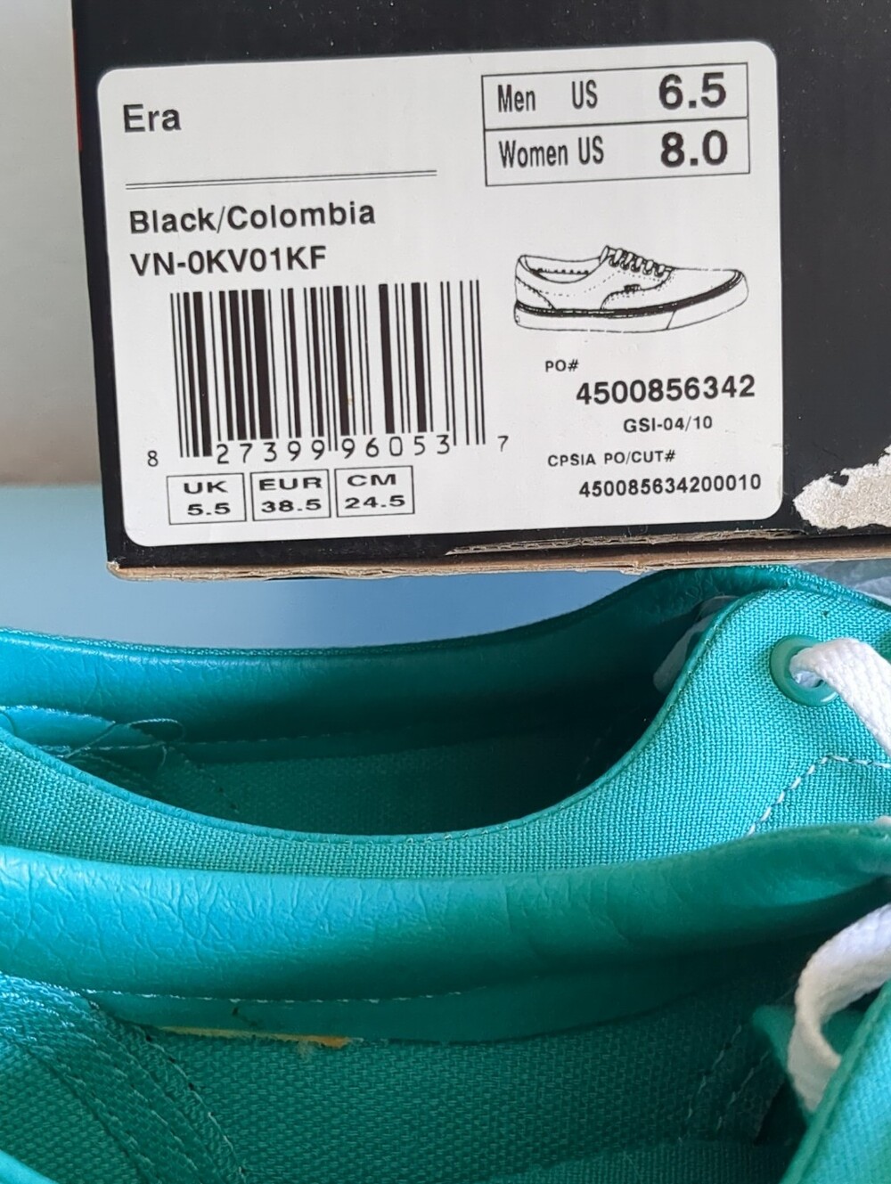 ‼️NIB vans era vn-okv01kf Turquoise blue and black Unisex M 6.5 W 8 NEW Classic - Picture 6 of 8